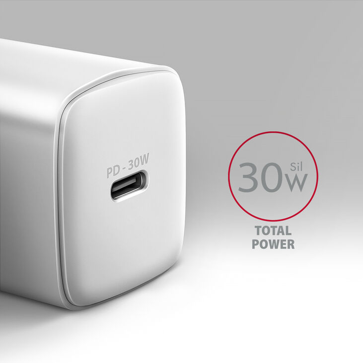 Cargador de pared AXAGON ACU-PD30W, 1 puerta (USB-C), PD3.0/PPS/QC4+/SFC/AFC/Apple, 30 W, Blanco image number 1
