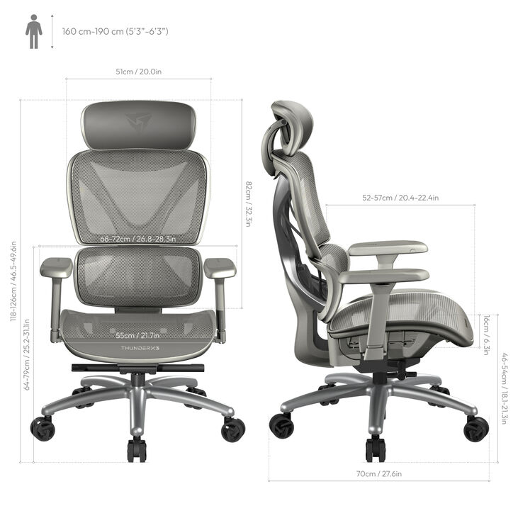 Silla Gaming Ergonomica ThunderX3 XTC - Griz image number 5