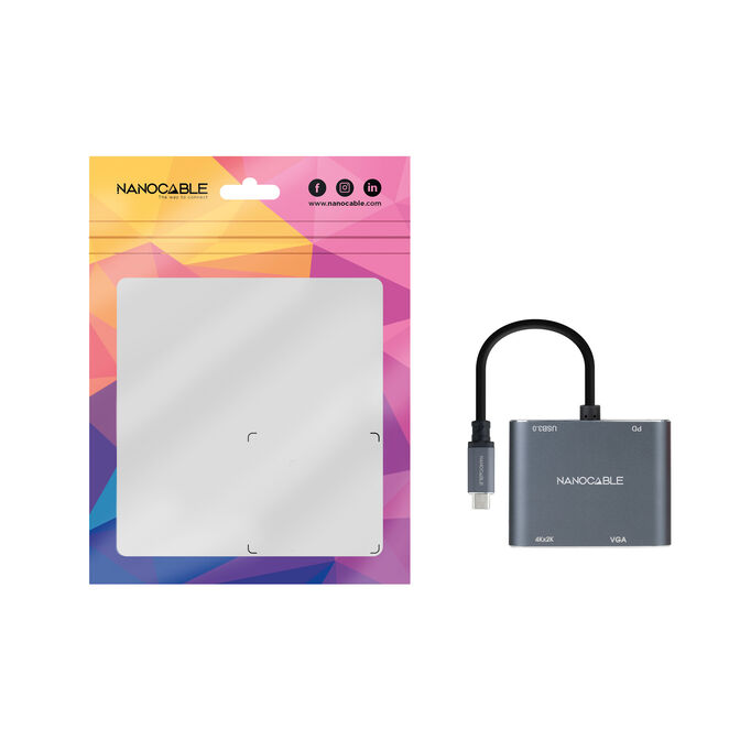 Adaptador Nanocable USB-C > HDMI + VGA + USB3.0 + USB-C (PD 60W) 15CM Gris Compatible con Thunderbolt 3 image number 3