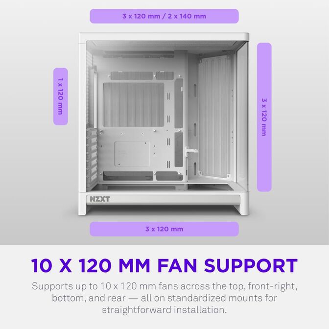 Torre ATX NZXT H6 Blanca Cristal Templado image number 5