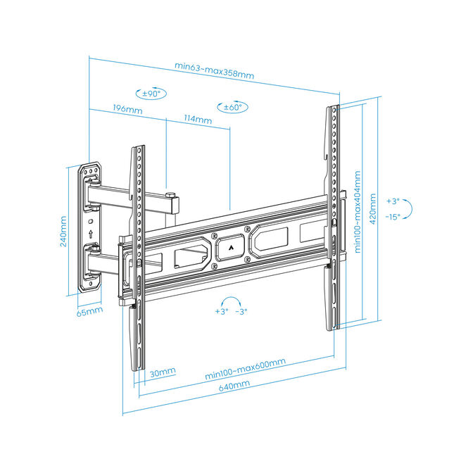 Soporte de Pared Tooq Inclinable 3 Pivotes 37" a 70" M&aacute;x. 35kg Negro image number 9