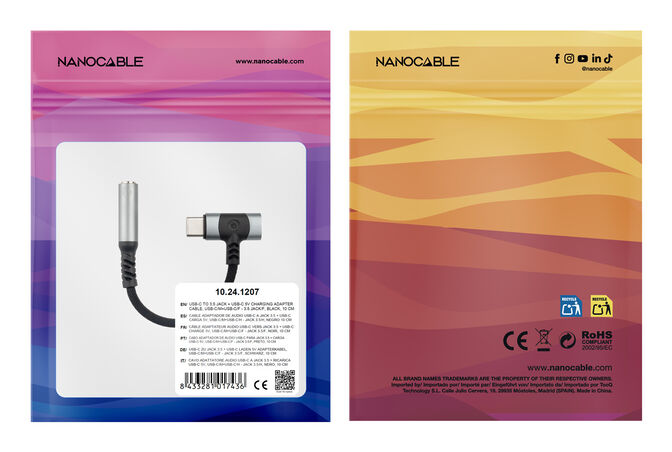 Cable Adaptador Nanocable USB-C A JACK+USB-C/H PD 60W Negro image number 2