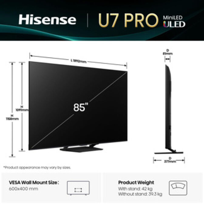 Televisor Hisense 85U7Q PRO 85" QD Mini LED UltraHD 4K VIDAA image number 10
