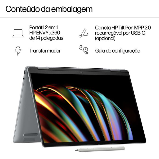 HP Envy x360 2-in-1 Laptop 14-fc0009np Intel Core Ultra 7 155U H&iacute;brido (2-en-1) 35,6 cm (14") Pantalla t&aacute;ctil 2K 16 GB LPDDR5-SDRAM Wi-Fi 7 (802.11be) Windows 11 Home AI PC Plata image number 9