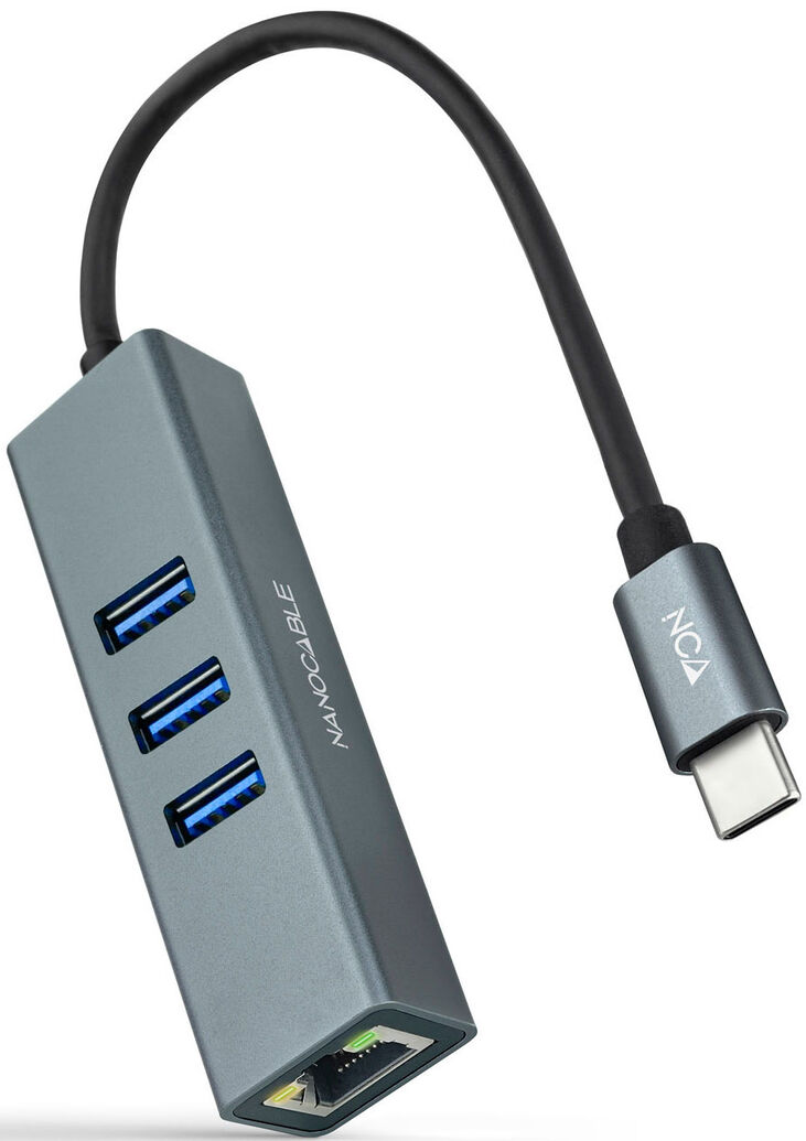 Adaptador Gigabit NanoCable USB-C a Ethernet Gigabit 10/100/1000 Mbps / 3x USB 3.0 15 CM Gris image number 1