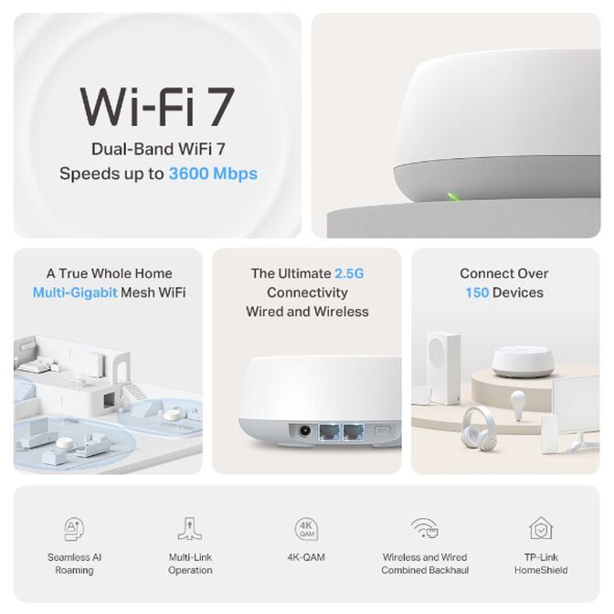 Sistema Mesh TP-Link Deco Deco BE22 Dual-Band WiFi 7 Whole Home Mesh Blanco (Pack 2) image number 2