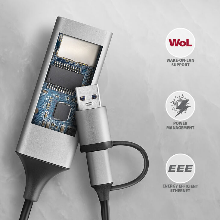 Adaptador AXAGON ADE-TXCA Gigabit Ethernet 10/100/1000 - USB 3.1 Tipo C + USB-A image number 6