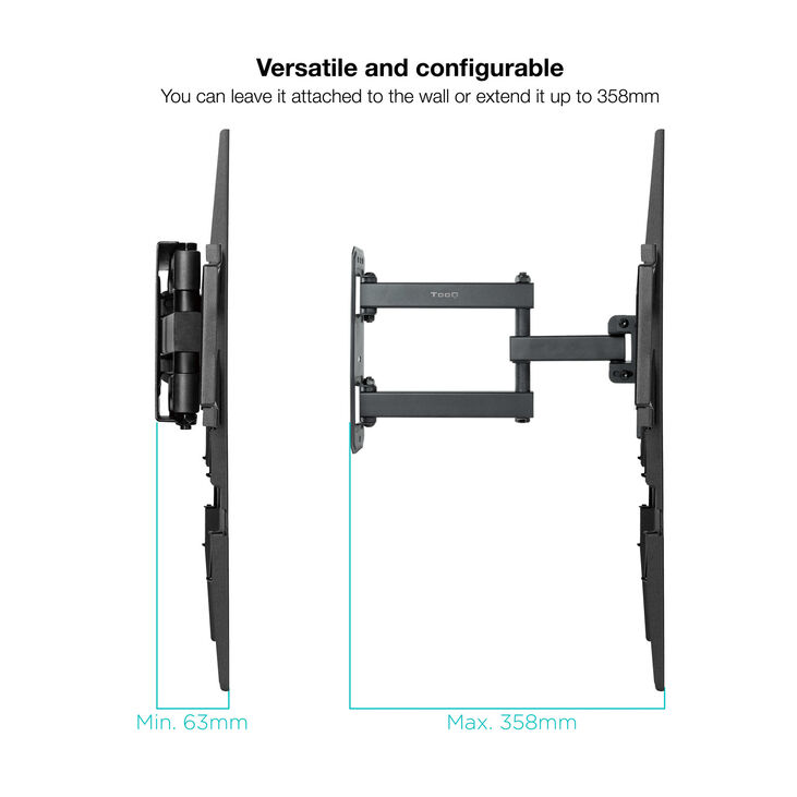 Soporte de Pared Tooq Inclinable 3 Pivotes 32" a 55" Máx. 35kg Negro image number 3