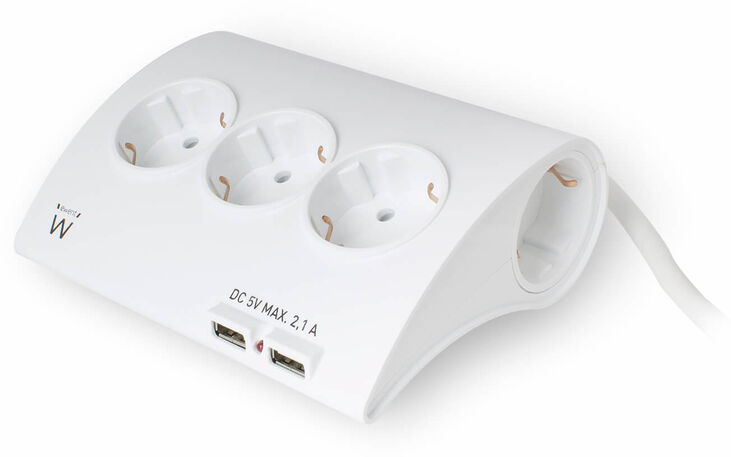 Regleta Ewent 5 Tomas + 2 Portas USB 16A Blanco image number 0