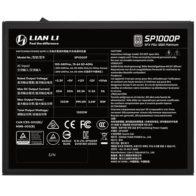 Fuente de Alimentacion Lian Li SP Platinum 1000W Black image number 5