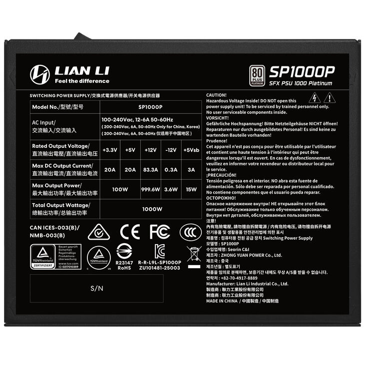 Fuente de Alimentacion Lian Li SP Platinum 1000W Black image number 5