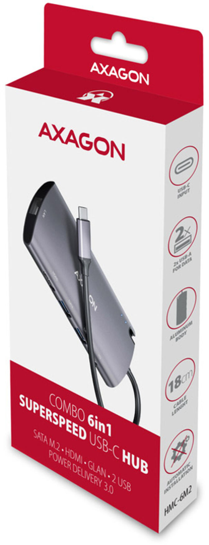 Multiport-Hub AXAGON HMC-6M2, USB 3.0, M.2-SATA, HDMI, Gbit-LAN, 2x USB-A, 1x USB-C image number 4