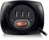 Regleta Cúbica Ewent 3 Tomas + 3 Portas USB 2.4A c/ Cable 1.5 M Negro