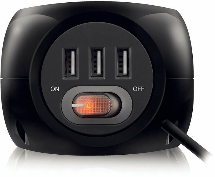 Regleta Cúbica Ewent 3 Tomas + 3 Portas USB 2.4A c/ Cable 1.5 M Negro image number 0
