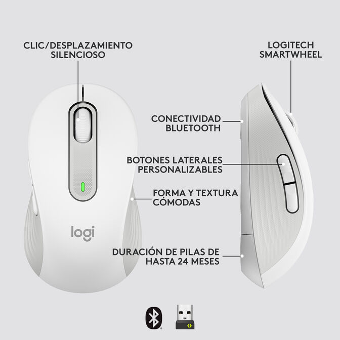 Rat&oacute;n Logitech Signature M650 L for Business 4000DPI Wireless/Bluetooth Blanco image number 12