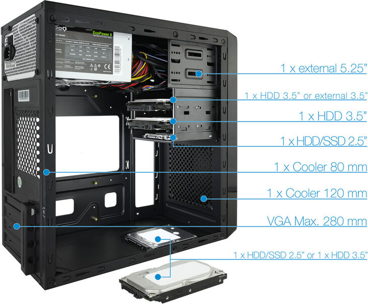 TooQ TQC-4735U3C-B carcasa de ordenador Mini Tower Negro 500 W image number 3