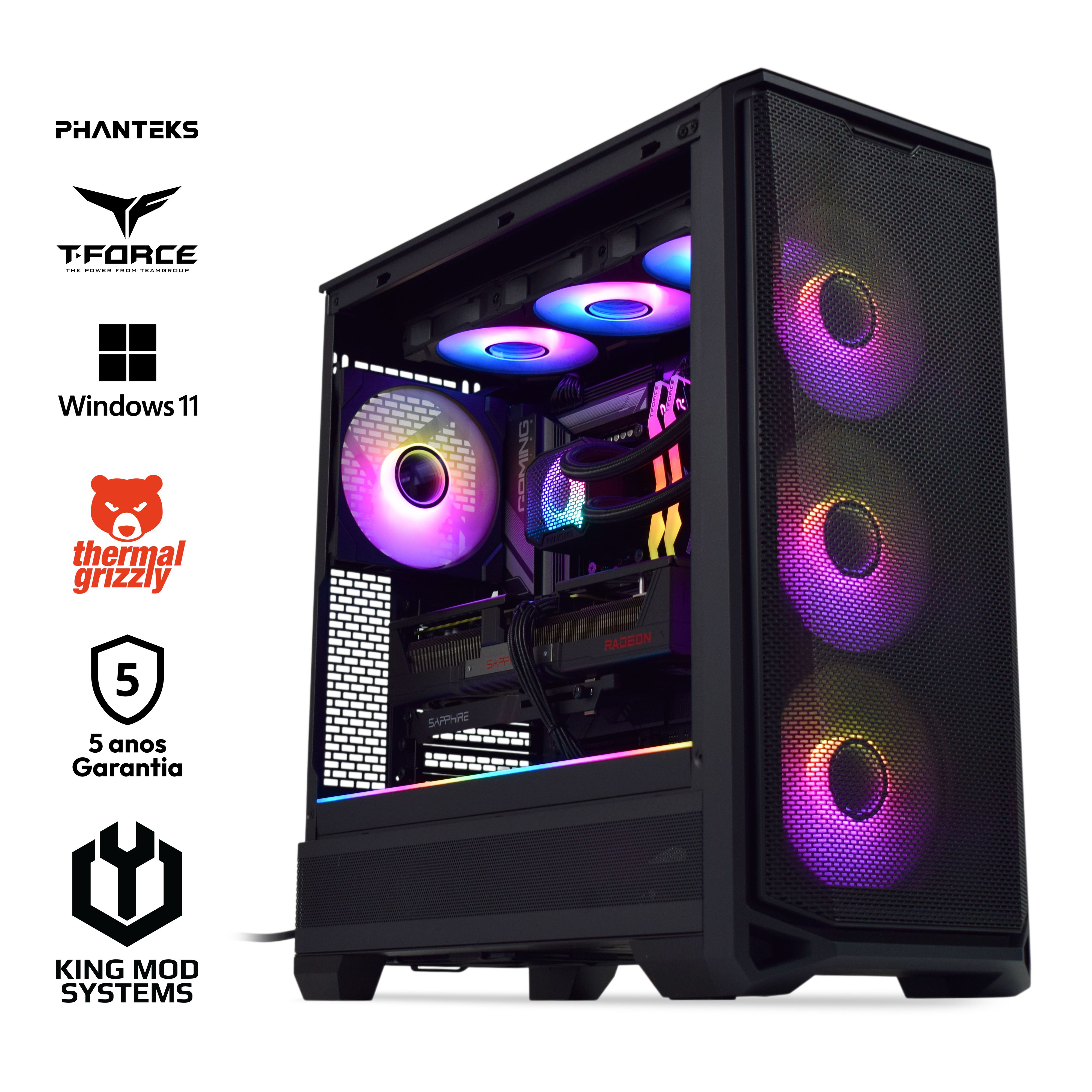 Ordenador King Mod Gamer-PC Phanteks Ryzen 7 9800X3D 32GB DDR5 2TB RX 9070 XT WiFi W11