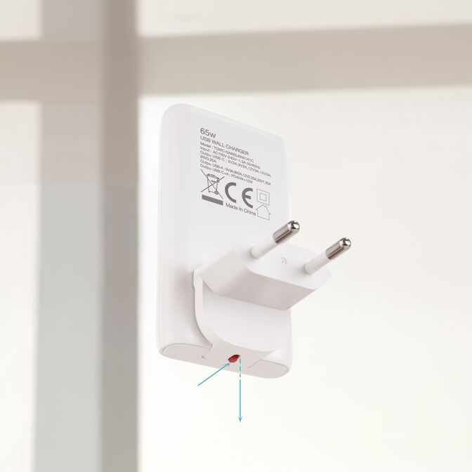 Cargador Tooq GaN USB-C/PD+USB-A/QC 65W, Blanco image number 2