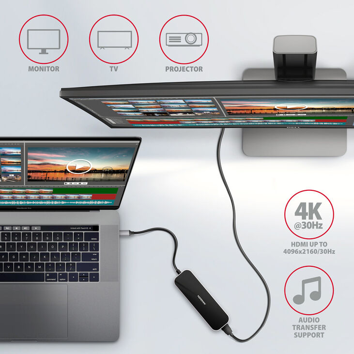 HUB USB-C AXAGON HMC-6H4A 4x USB-A + HDMI, USB-C 3.2 Gen 1 hub, PD 100W image number 2