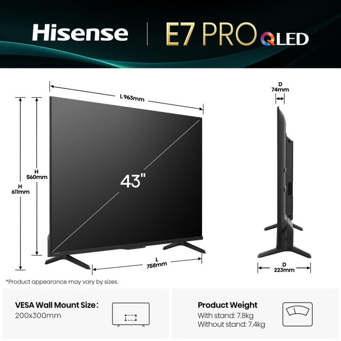 Televisor Hisense 43E7Q PRO 43" QLED UltraHD 4K VIDAA image number 1