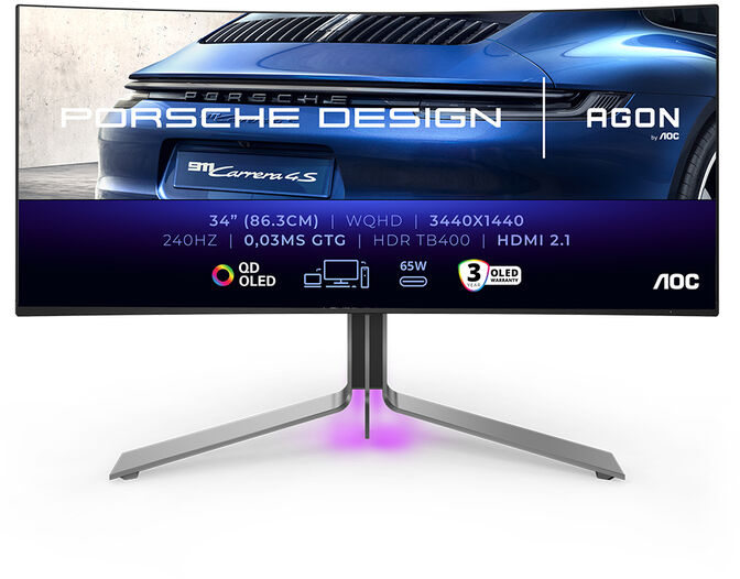 Monitor AOC AGON Porsche Design 34" PD34 QD-OLED WQHD 240Hz 0.3ms Adaptive Sync HDR True Black 400 image number 0