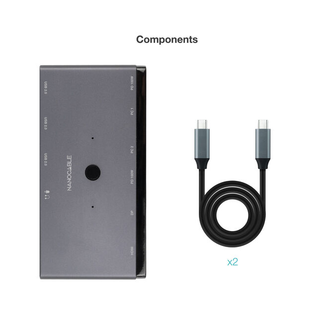 Switch Conmutador KVM Nanocable 2x USB-C a 3xUSB-A+2xPD+HDMI+DP+Audio image number 4