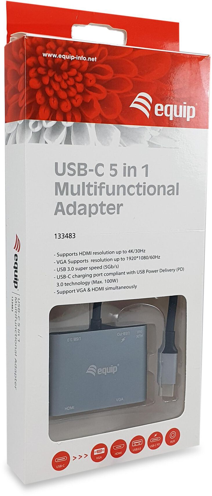 Adaptador Equip USB-C 5-in-1 Multiport PD 100W Gris image number 3