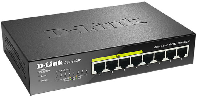 D-Link DGS-1008P/E switch No administrado L2 Gigabit Ethernet (10/100/1000) Energ&iacute;a sobre Ethernet (PoE) Escritorio Negro image number 1