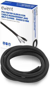 Manga Flexible Ewent EW1559 p/ Organizar Cables com Fecho 3000x13mm Preta
