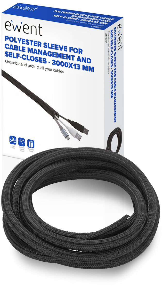 Manga Flexible Ewent EW1559 p/ Organizar Cables com Fecho 3000x13mm Preta image number 0