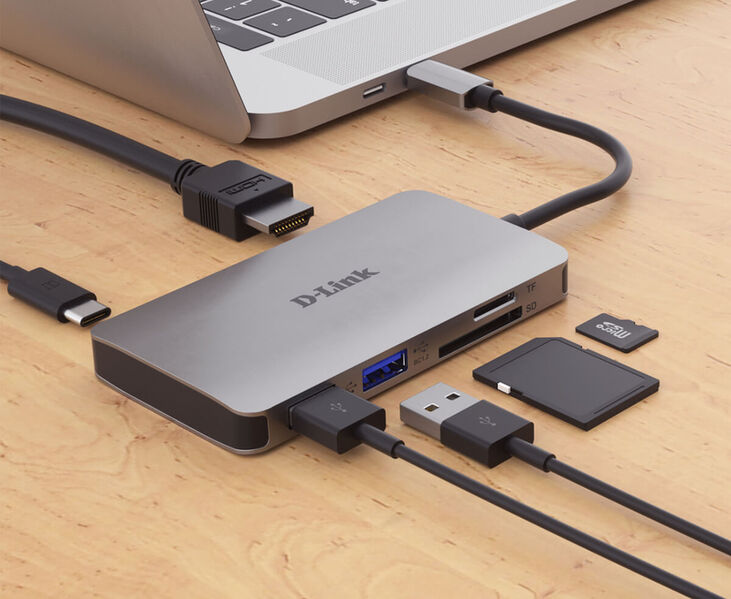 HUB USB D-Link USB-C Macho para 2 x USB 3.0 Tipo A Hemea + 1 x HDMI + Leitor Tarjetas (Micro SD + SD) + 1 x USB-C (até 100W) image number 1