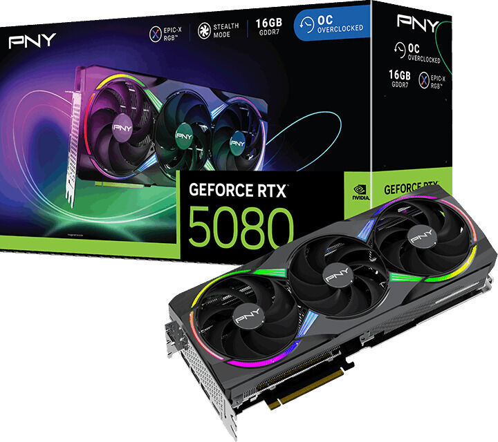Tarjeta Gr&aacute;fica PNY GeForce&reg; RTX 5080 Gaming RGB Triple Fan OC 16GB GDDR7 DLSS3