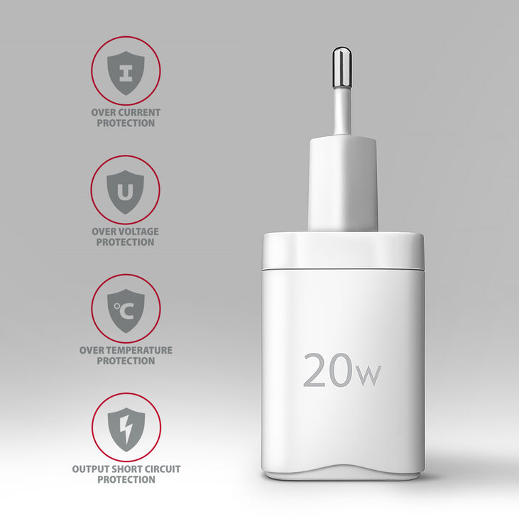 Carregado de pared AXAGON ACU-PD20W, 1 puerta (USB-C), PD3.0/PPS/QC4+/AFC/Apple, 20 W, Blanco image number 3