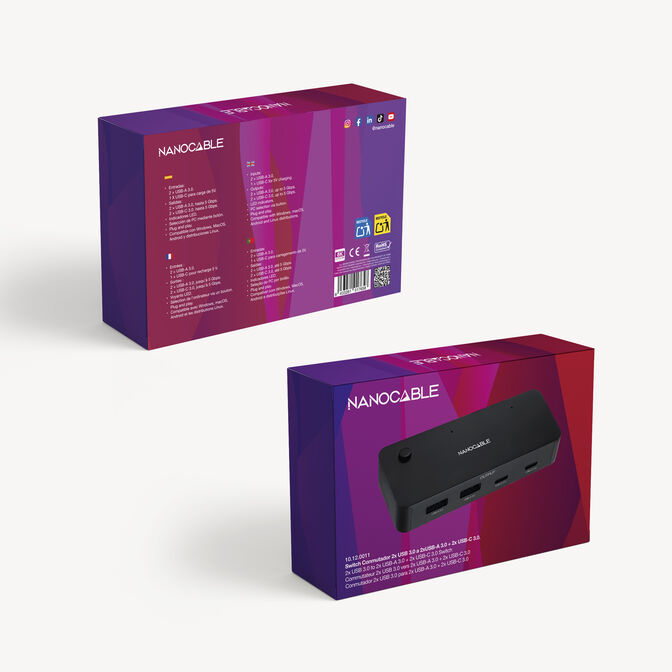 Switch Conmutador Nanocable 2x USB 3.0 a 2xUSB-A 3.0 + 2x USB-C 3.0 image number 6