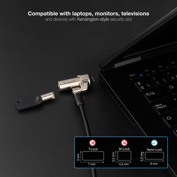 Candado Antirrobo Tooq con Llave Tipo NANO 1,50 metros image number 4