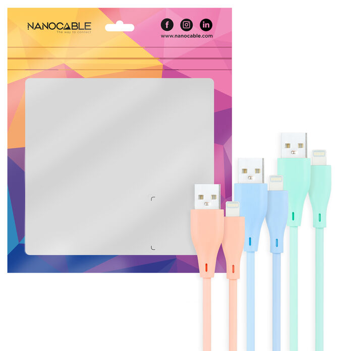 Cabos Lightning Nanocable Lightning para USB A/M 1M (Pack 3 - Rosa, Azul y Verde) image number 2