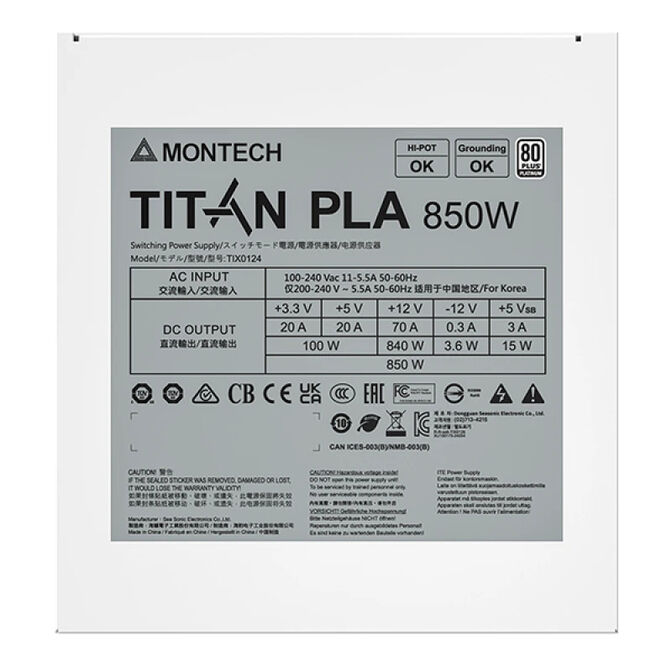 Fuente Montech Titan PLA 850W 80 Plus Platinum PCIE5 (Cybenetics Platinum) image number 6