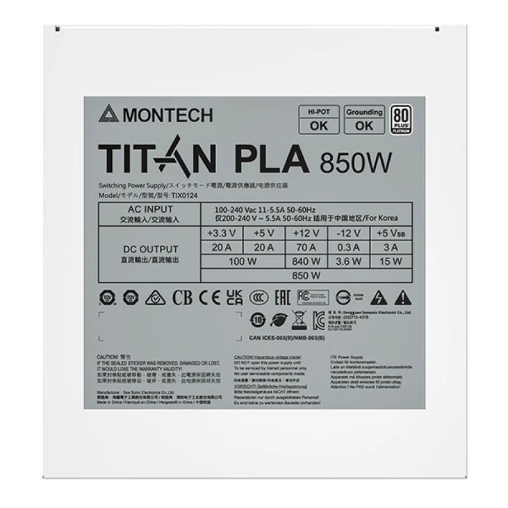 Fuente Montech Titan PLA 850W 80 Plus Platinum PCIE5 (Cybenetics Platinum) image number 6