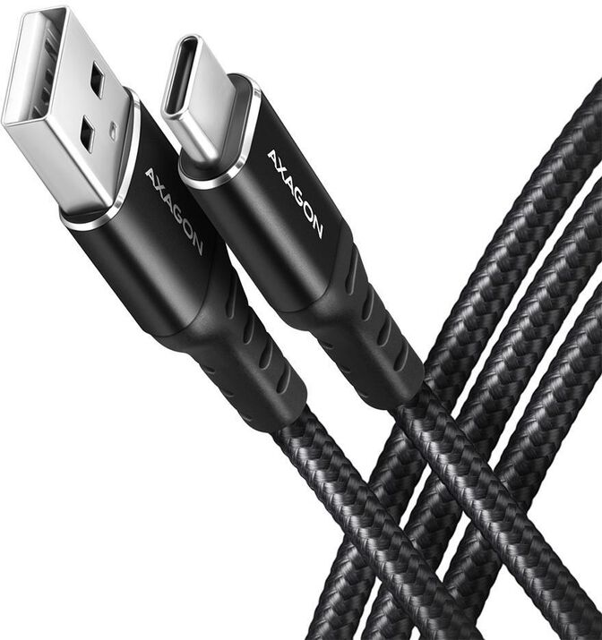 Cable de cargamento AXAGON BUCM-AM10AB USB-C  <-> USB-A, 1m, USB 2.0, 3A, ALU, braid, Negro image number 0