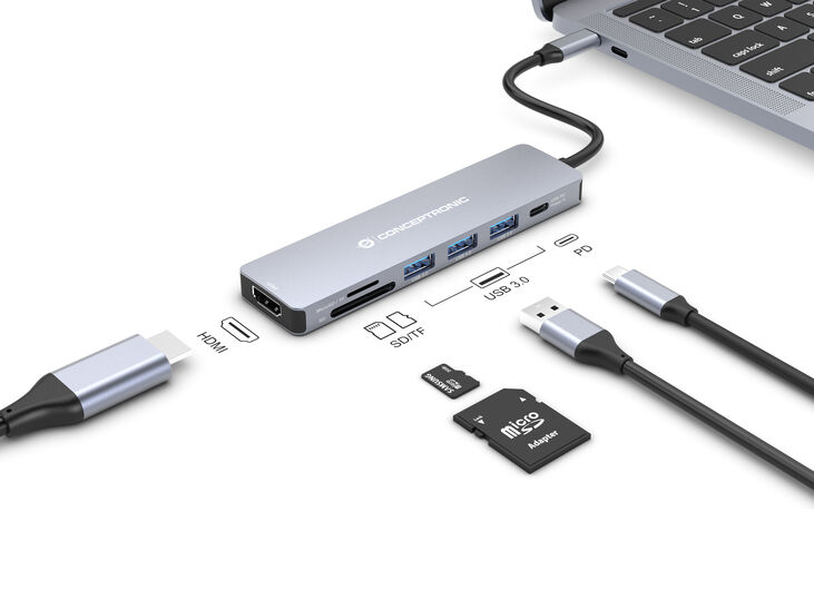Conceptronic HUB USB 7 en 1 USB-C 3.2 > 3x USB-A 3.0 + HDMI + USB 3.2 PD (100W) + Lector de Tarjetas image number 4
