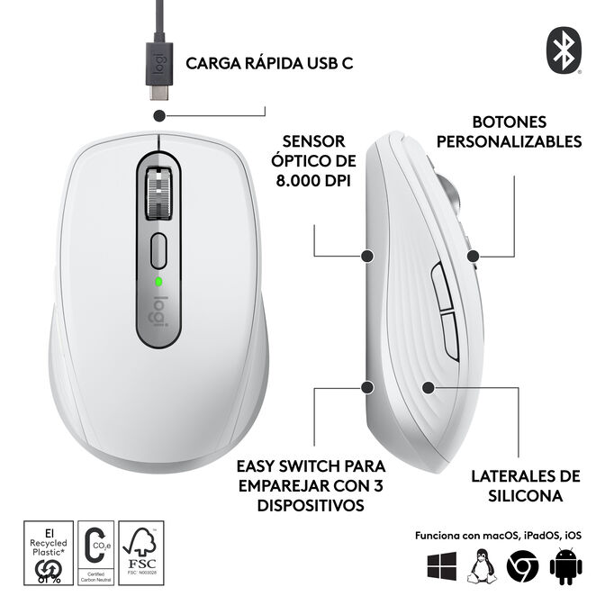 Rat&oacute;n Logitech MX Anywhere 3S Wireless Gris Claro image number 9