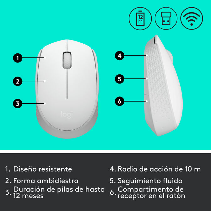 Rat&oacute;n Logitech M171 1000DPI Wireless Blanco image number 9