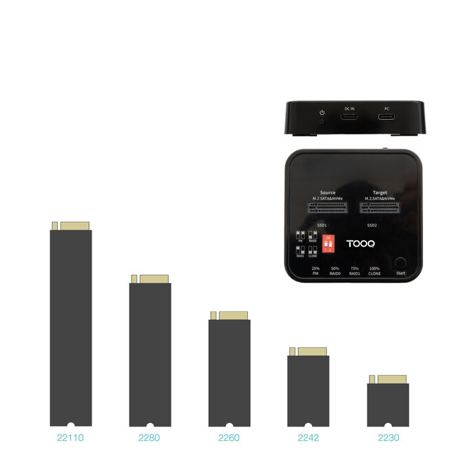 Dock Tooq para 2xSSD M.2 NVMe PICe USB-C3.2 Gen2 Clone Negro image number 3