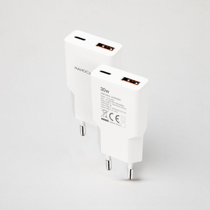 Cargador Nanocable USB-C/PD + USB-A/QC 30W, Blanco image number 1