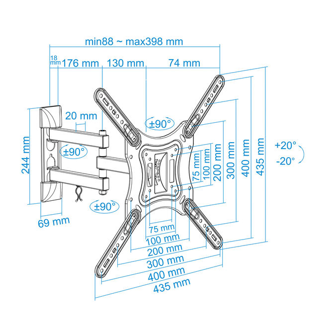 Soporte de Pared Tooq 23" a 55" Max. 30kg Negro image number 14