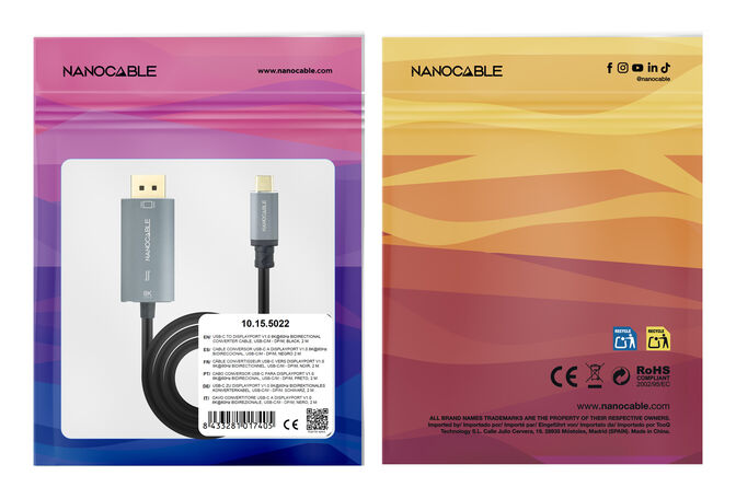 Cable Conversor Nanocable USB-C/M > DisplayPort/M 8K 2 M Negro image number 2