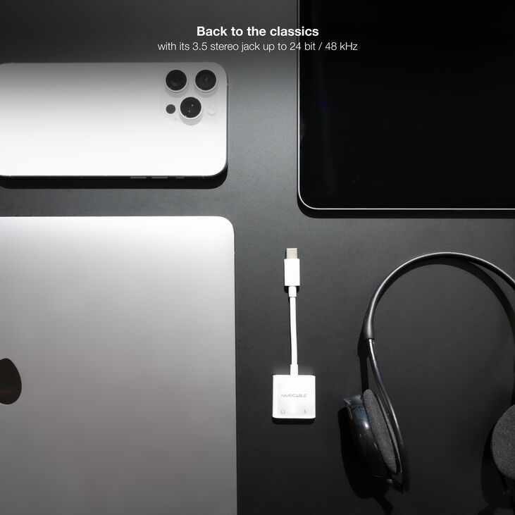 Cable Adaptador Nanocable USB-C a JACK+USB-C/H PD 60W, Blanco image number 3