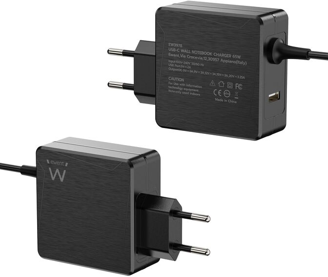 Cargador de Port&aacute;til Ewent USB-C + 1-Puerta USB-A PD 65W Negro image number 1