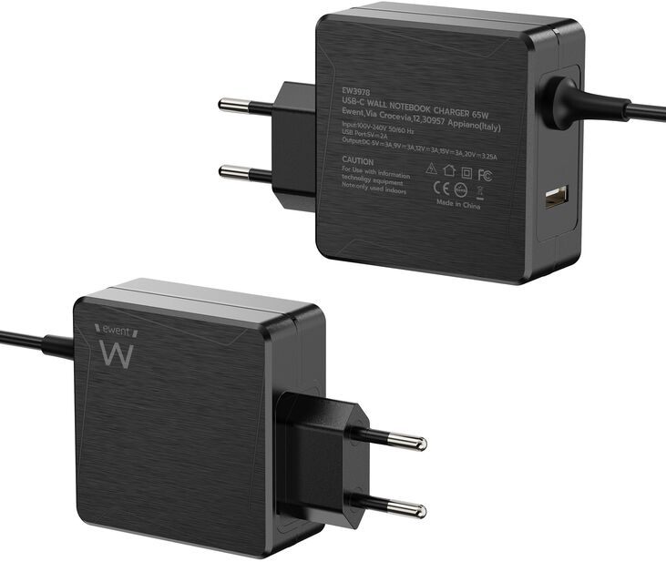 Cargador de Portátil Ewent USB-C + 1-Puerta USB-A PD 65W Negro image number 1