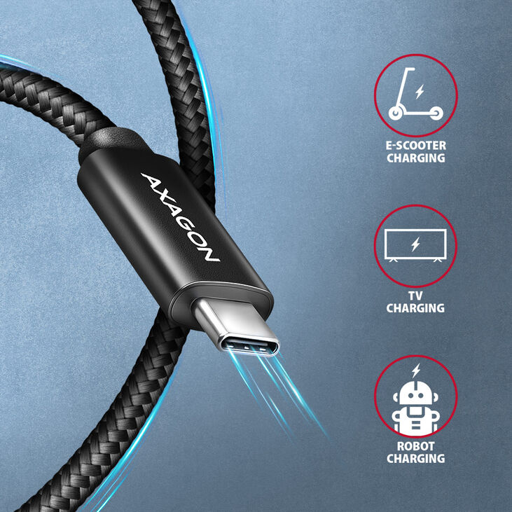 Cable de Carga AXAGON BUCM2-CM15AB USB-C <-> USB-C 2.0, 1.5m, PD 240W 5A, ALU, braid image number 3